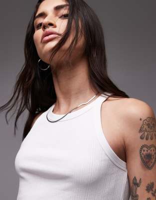 Shop Mango Mixed Rib Round Neck Tank Top In White