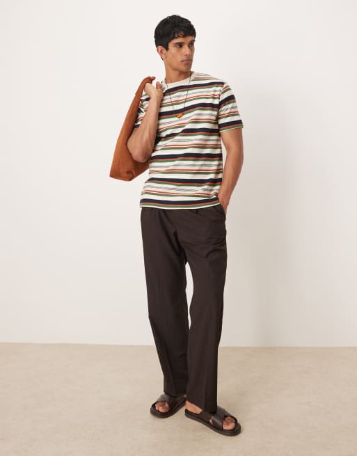 Tシャツ・カットソー [FILLUMINATE] Mixed color striped t-shirt Multi Stripe Round T-Shirt-Brown - filluminate | 60% - Asian