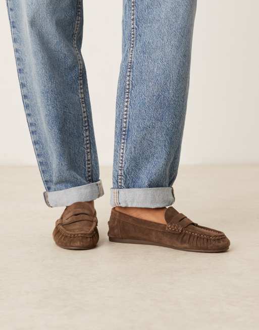 Mango Mocassini morbidi in camoscio color castagna ASOS