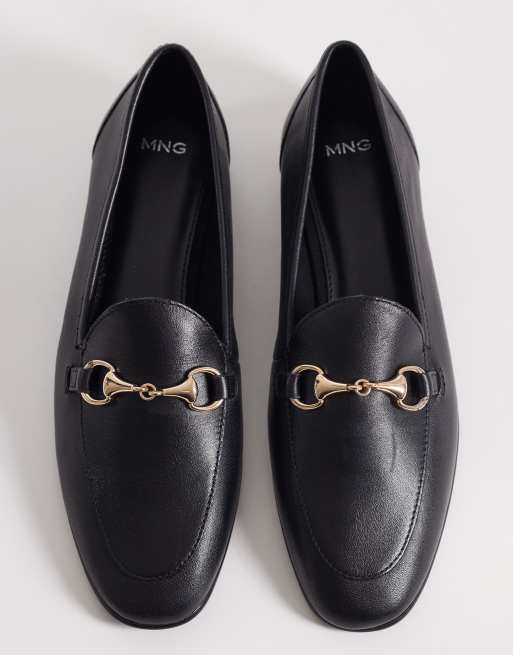 Mango - Mocassins en cuir avec détail métallique doré - Noir, 3 de 4