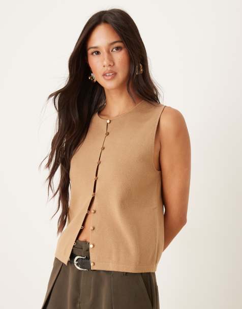 Mango – Moccabrun, finstickad väst - view 1