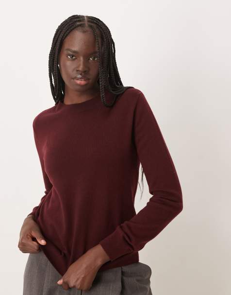 Mango mock neck knitted top in burgundy - view 1