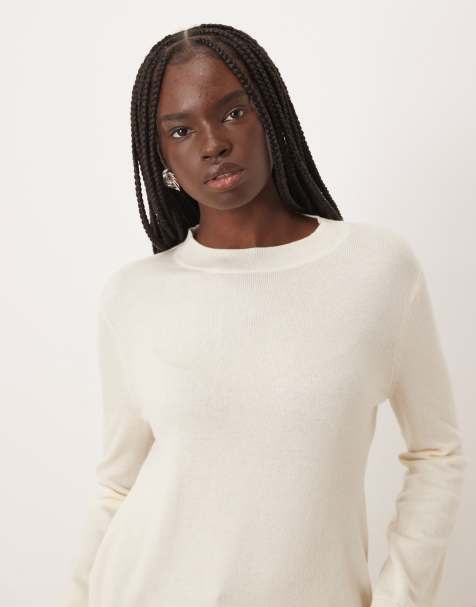 Mango mock neck knitted top in cream - view 1