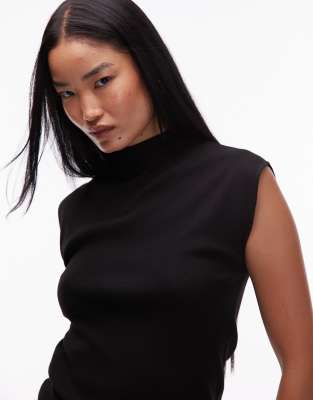 Mango Mock Neck Sleeveless Knit Top In Black