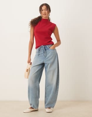 Mango Mango mock neck sleeveless knitted top in red