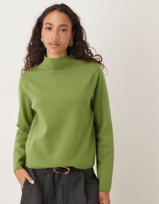Mango Knitted Sweater With Perkins Neck In Green