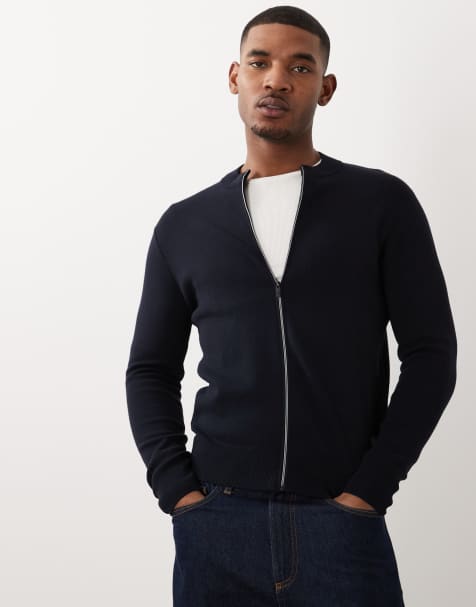 Mango mock neck zip through knitted cardigan in navy