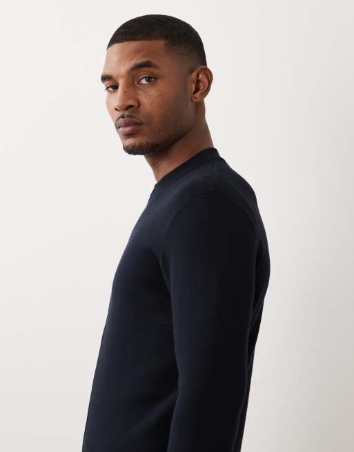 Mango mock neck zip up knit cardigan in navy, 4 of 5
