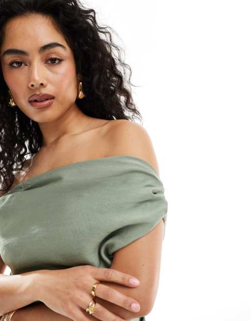 Mango modal bardot midi dress in light green | ASOS