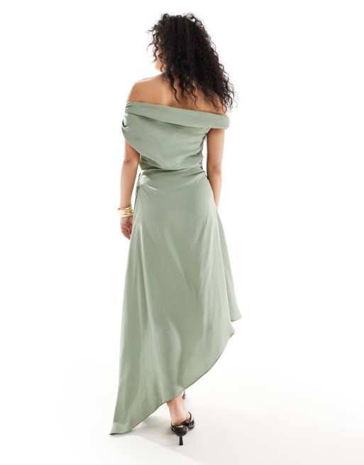 Mango modal bardot midi dress in light green