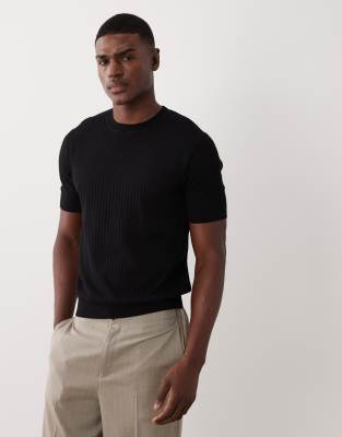 Mango Modal Blend Fine Knit Ribbed T-shirt In Green