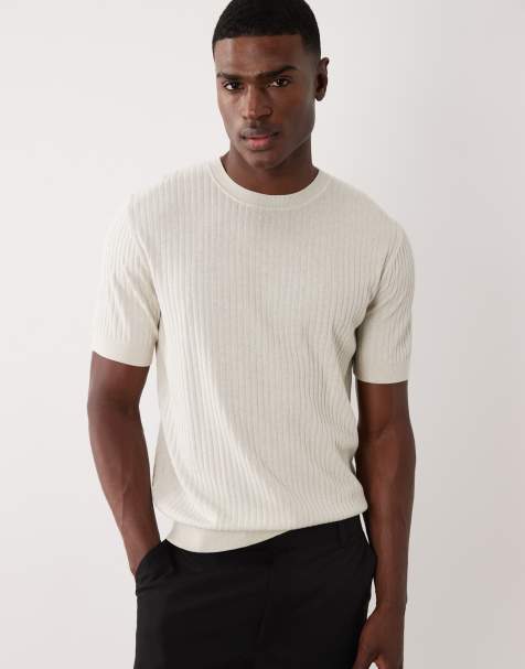 Mango modal blend fine knit ribbed t-shirt in ecru - view 1