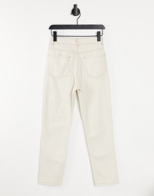 Mango mom jean with contrast stitching in ecru | ASOS