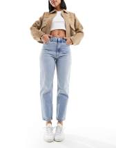 ASOS DESIGN Curve high rise original mom jeans in light wash with rips