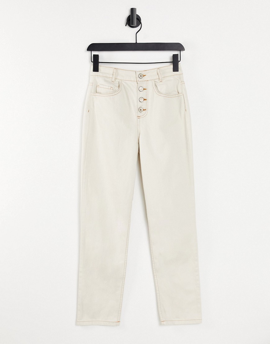 Mango - Mom jeans met contrasterende stiksels in ecru-Wit