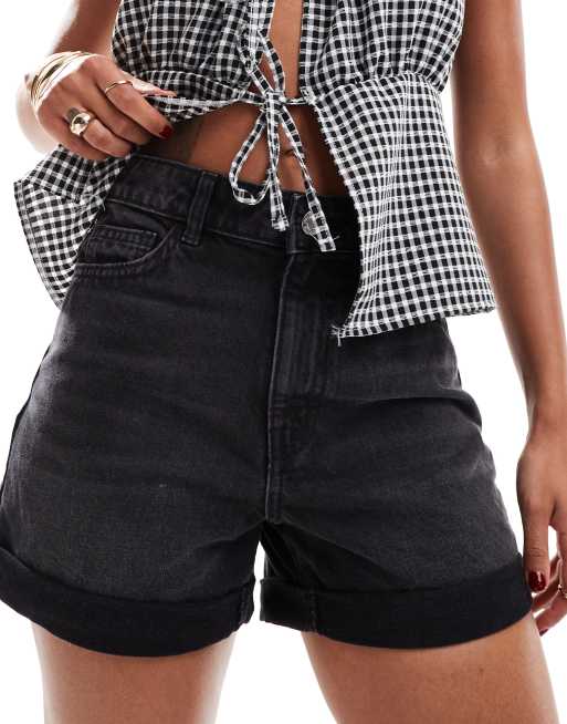 Mango – Mom-Shorts in Schwarz mit umgeschlagenem Saum