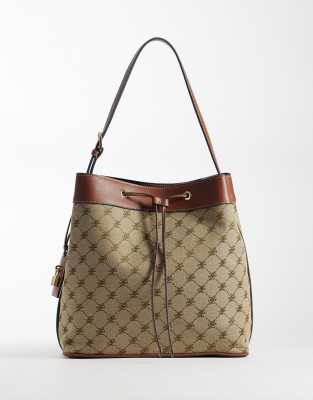 Mango Monogram Bucket Bag In Brown