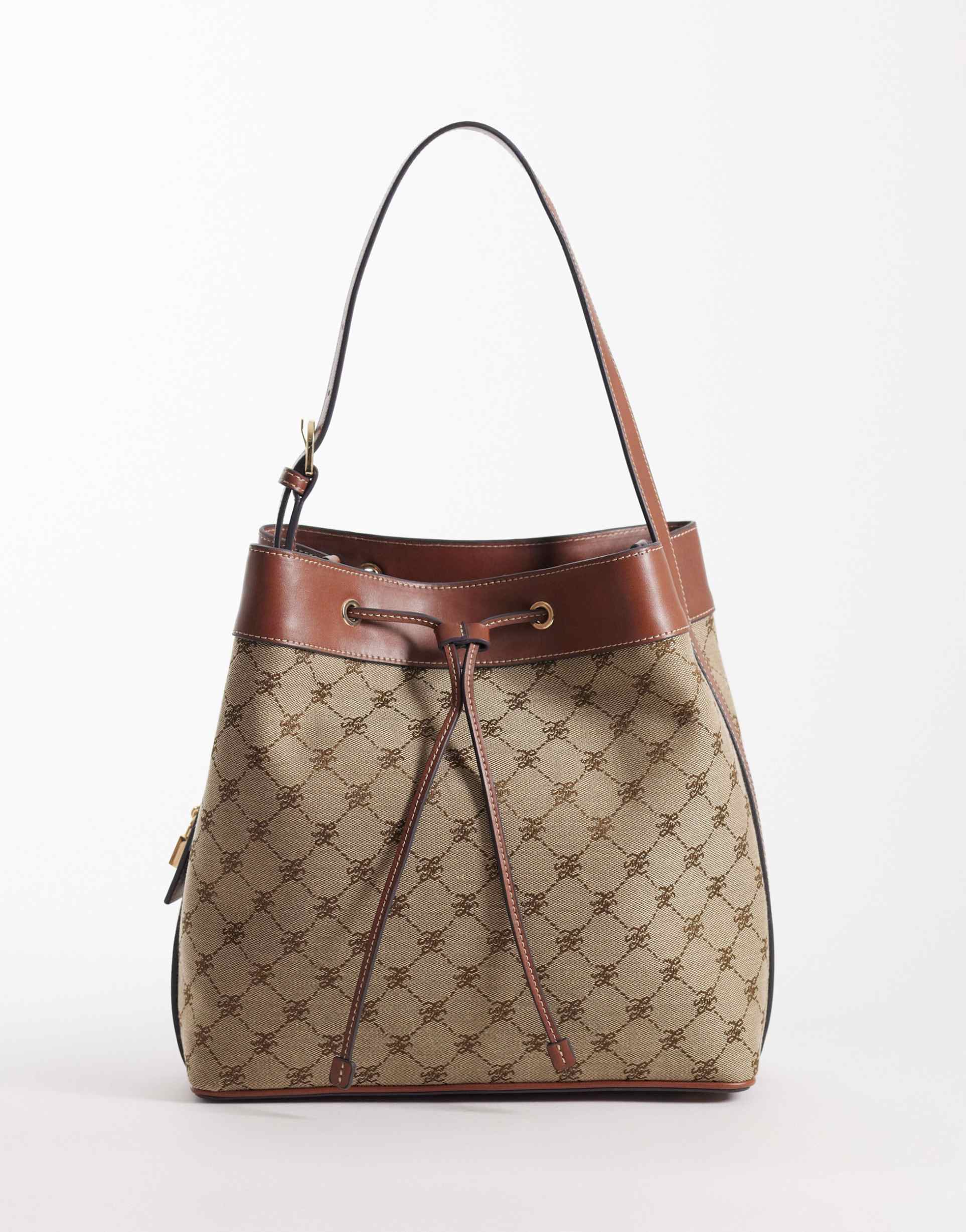 mango monogram bucket bag in mid brown