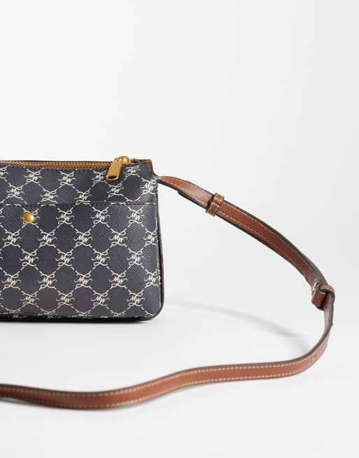 Mango monogram crossbody-taske i navy, 4 af 4