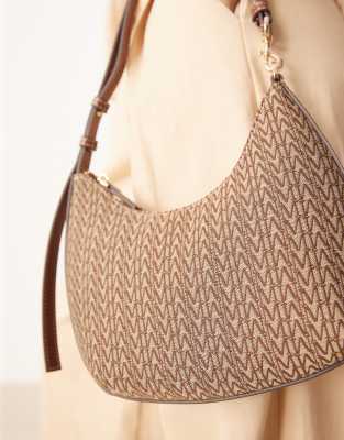 Mango Monogram Half Moon Bag In Brown