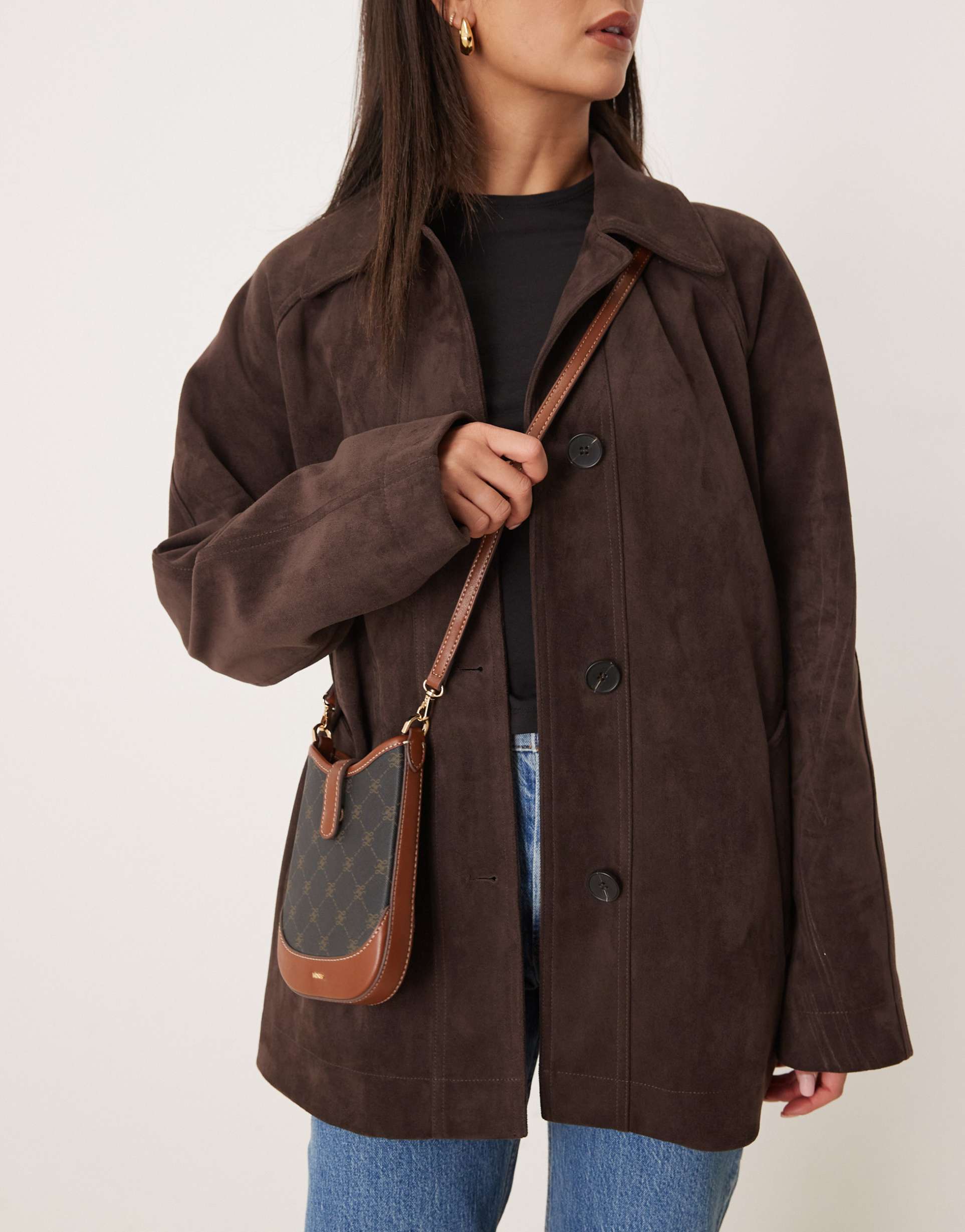 mango monogram print cross-body bag in brown