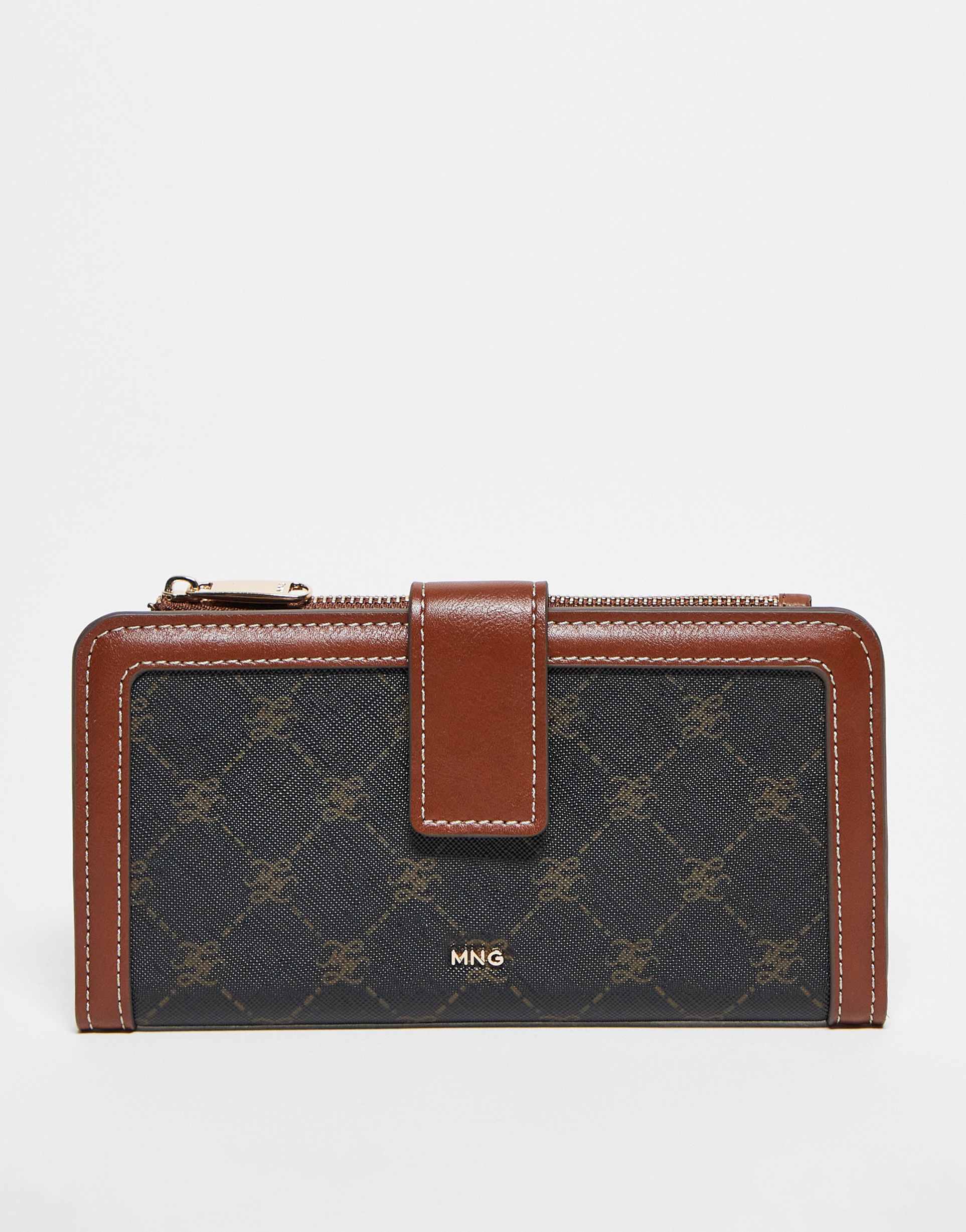 mango monogrammed wallet in brown