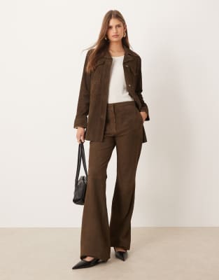 Mango Monte 100% Leather Flared Pants In Brown