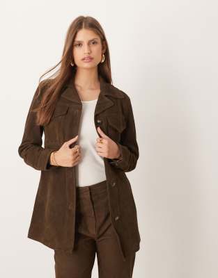 Mango Monte 100% Leather Longline Jacket In Brown