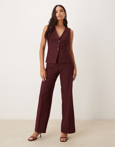 Mango – Mörkröd 2-i-1-jumpsuit med kostymvästdesign - view 1