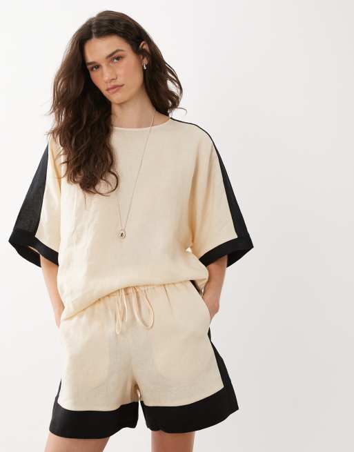 Mango Morti 100% linen tie waist shorts co-ord in beige, 2 of 5