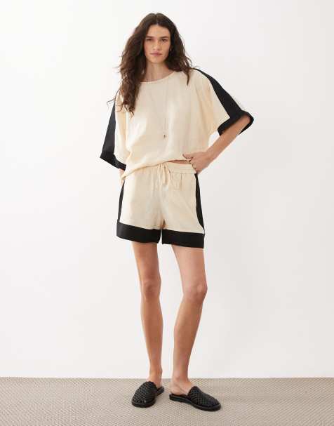 Mango - Morti - Ensemble 100 % lin avec short et blouse oversize à manches courtes - Beige - view 1