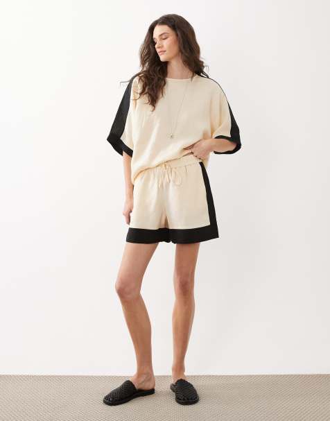 Mango - Morti - Short d'ensemble 100 % lin noué à la taille - Beige - view 1