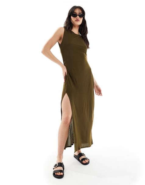 Mango - Mouwloze jersey midi jurk in bruin - view 1