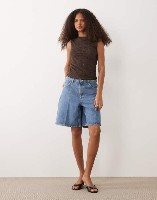 Mango - Mouwloze kanten top met studs in bruin, 2 van 4