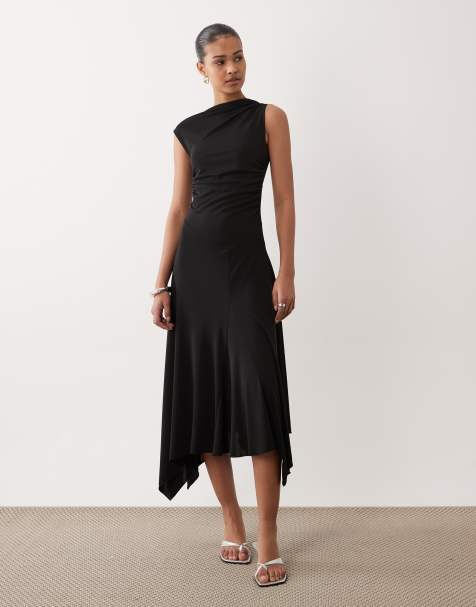 Mango - Mouwloze maxi jurk met asymmetrische zoom in zwart - view 1