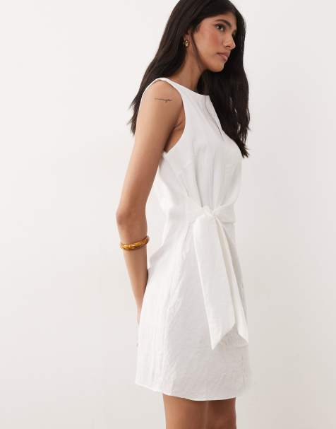 Mango - Mouwloze mini jurk met boothals en riem in crème - view 1