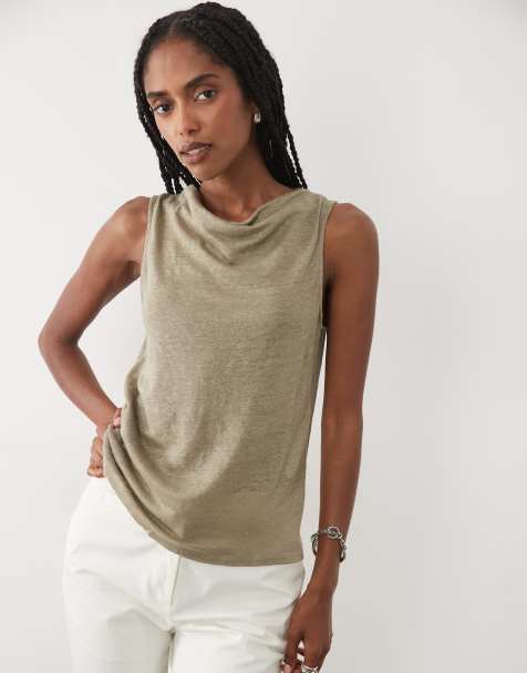 Mango - Mouwloze top met gedrapeerde halslijn in beige - view 1