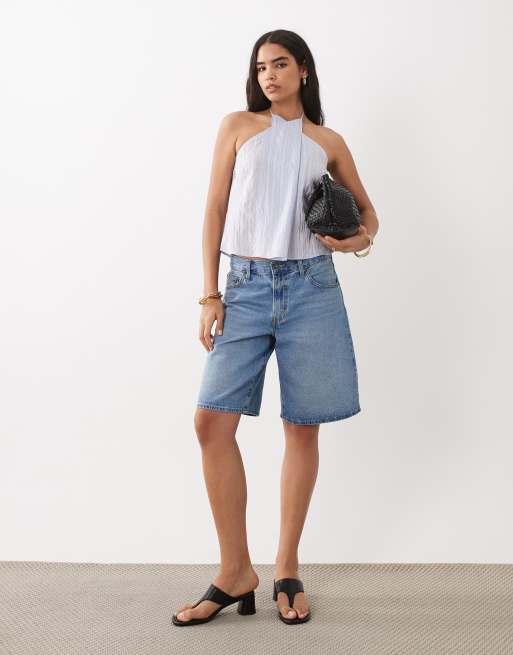 Mango - Mouwloze top met halternek, overslag en open achterkant in babyblauw, 3 van 4
