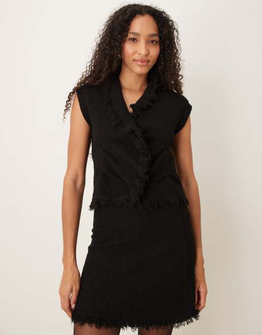 Mango - Mouwloze top van bouclé katoenmix in zwart, deel van co-ord set