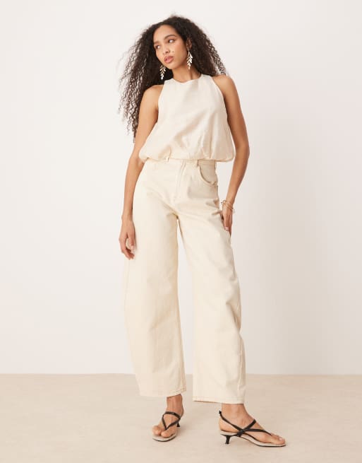 Mango - Mouwloze zachte top met ronde hals en bolle zoom in beige, 3 van 4