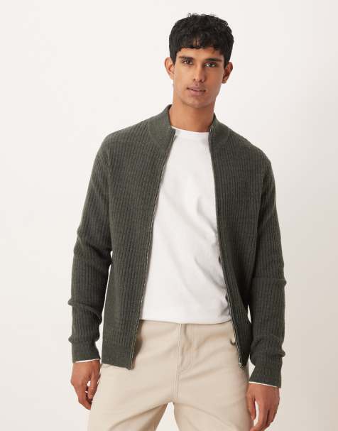 Mango - Mørkegrøn cardigan i uldblanding med lynlås - view 1