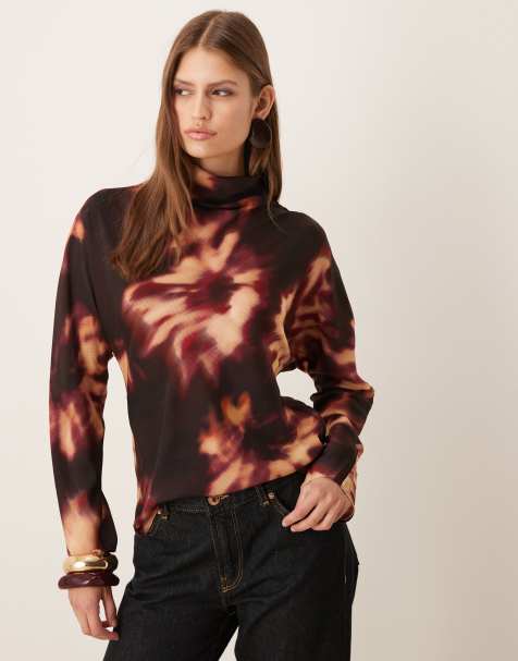 Mango - Mørkerød langærmet bluse med blomsterprint - view 1