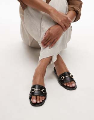 Mango - Mule-Sandalen in Schwarz mit goldfarbenen Details