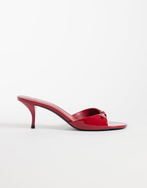 Mango mules à talon avec détail boucle argentée en rouge - view 1