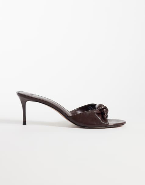Mango mules à talon avec détail nœud marron - view 1