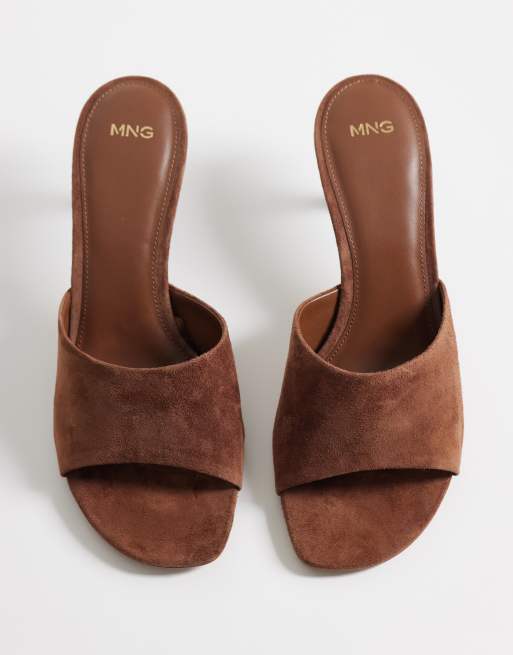 Mango - Mules à talon en pur daim et cuir - Marron, 2 de 4