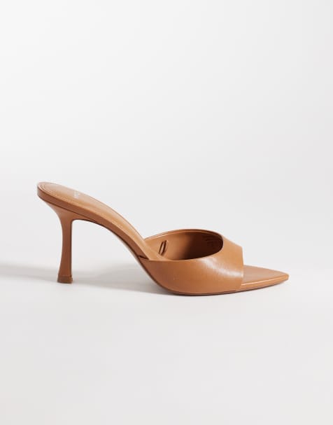 Mango – Mules aus Kunstleder in Mittelbraun mit Absatz - view 1