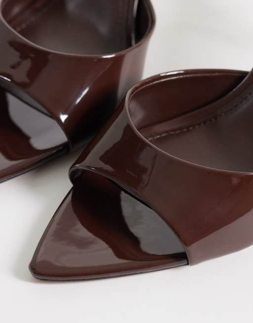 Mango – Mules aus Kunstleder in schokobrauner Lackoptik mit Absatz, 4 von 4
