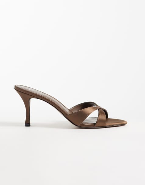 Mango – Mules in Braun mit überkreuzten Riemen und Absatz - view 1
