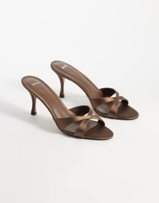 Mango – Mules in Braun mit überkreuzten Riemen und Absatz, 2 von 4